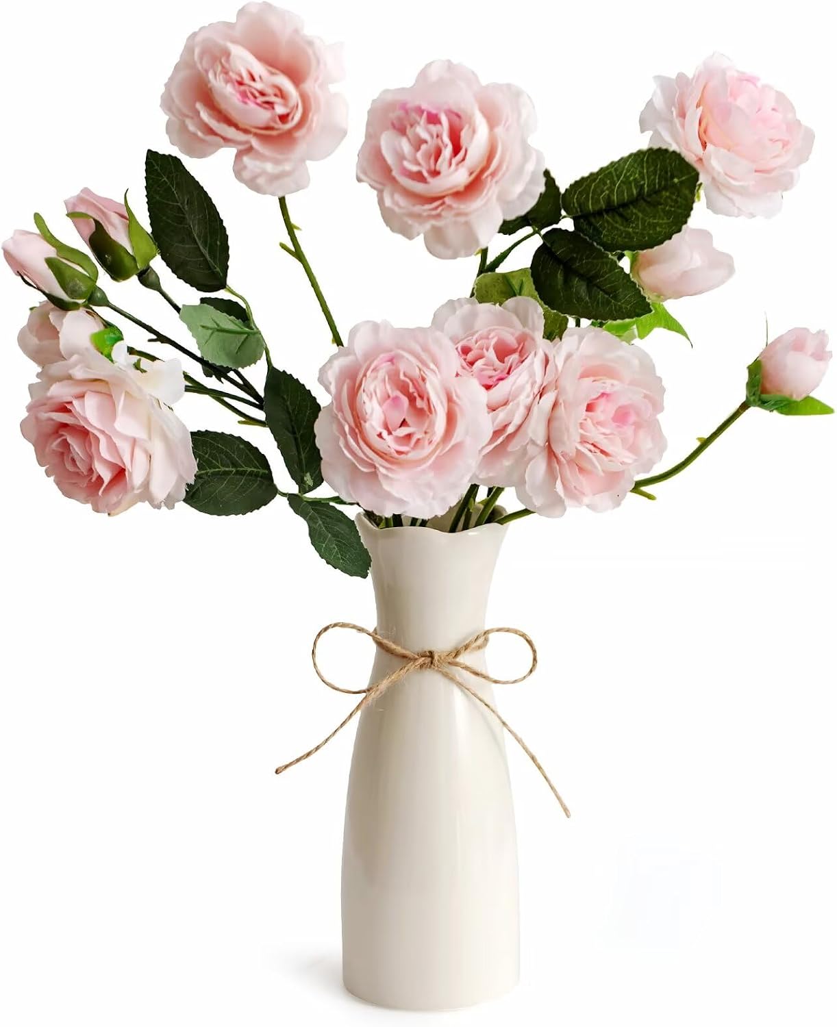 Small Vase Ceramic Jute Rope Simple Vases / White / Medium