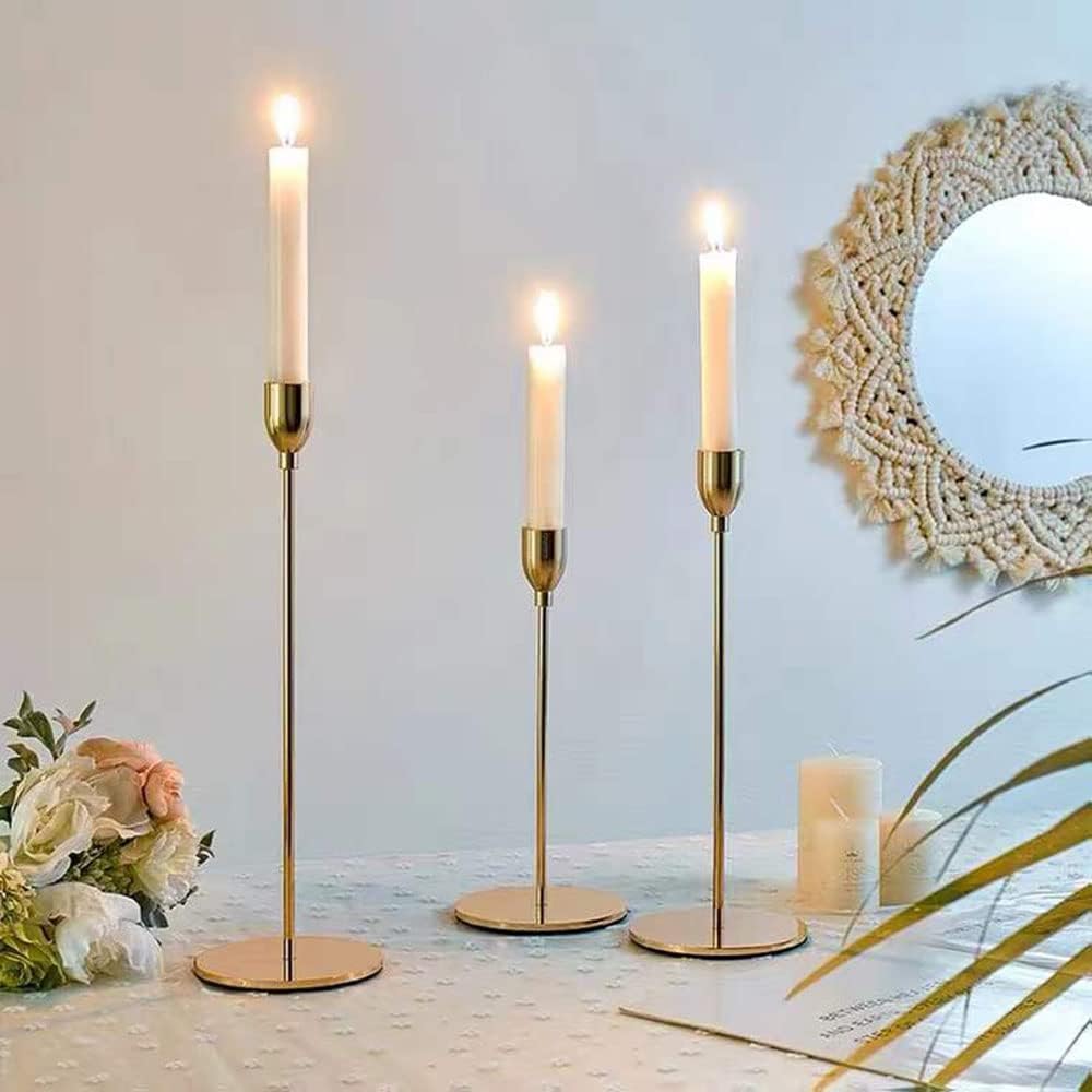 French Gold Taper Tall Candle Holders Set of 6–3 Sizes, Fits 3/4" Candles | Metal Vintage Candle Stickers Long Holder