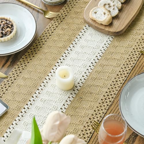 Artoid Mode Burlap Brown Farmhouse Woven Table Runner 12x72 Inch