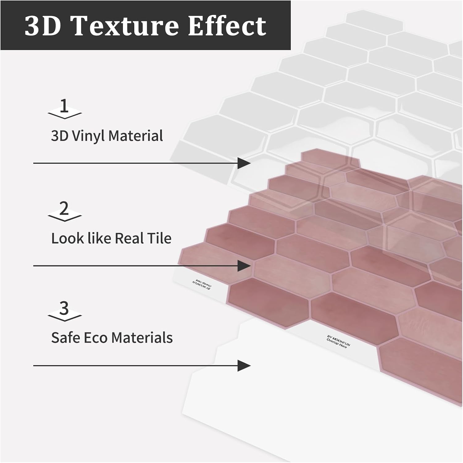 3D Waterproof Self-Adhesive Wall Tile Stick on Backsplash / Pink