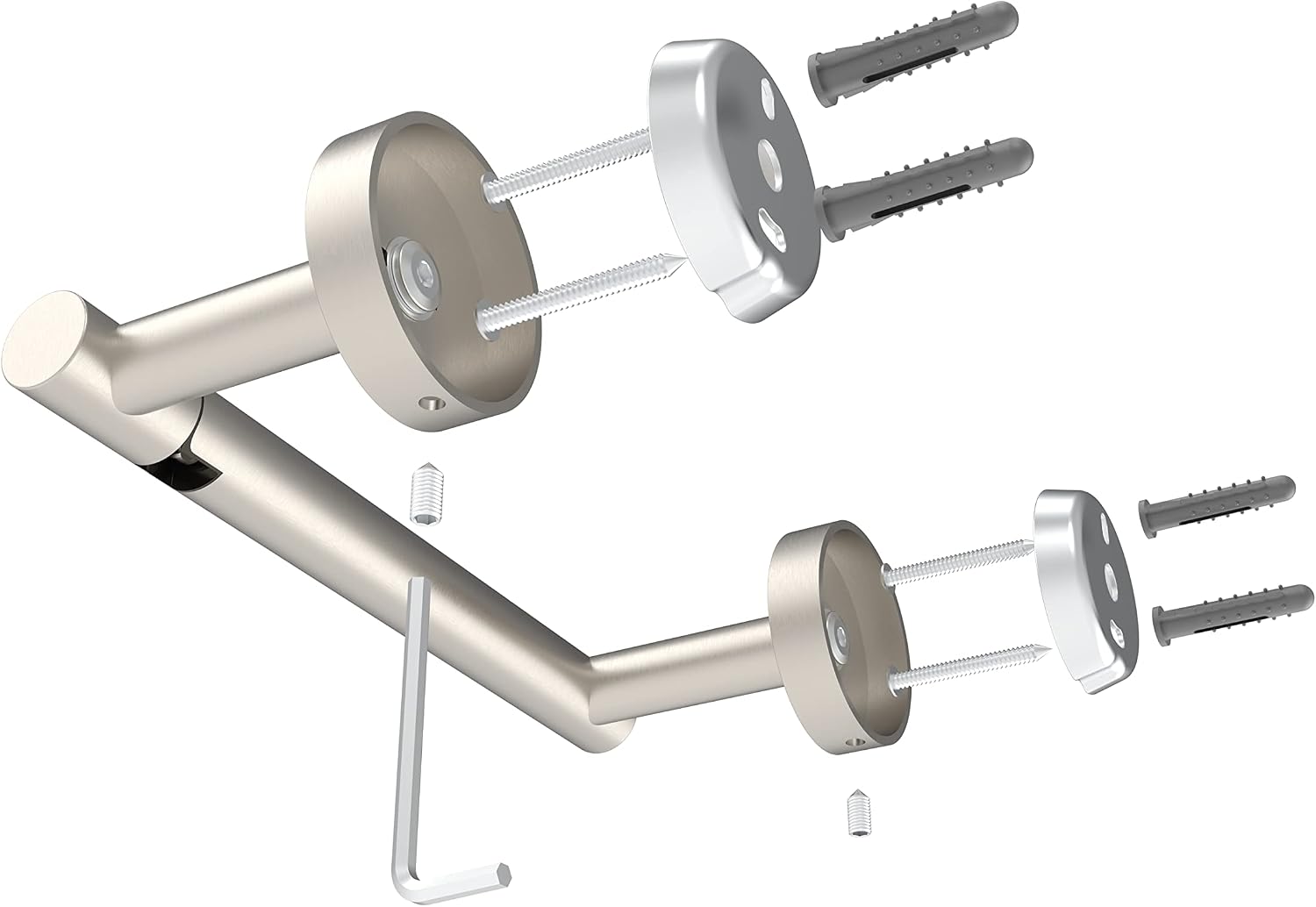 RUACQ Brushed Nickel Toilet Paper Holder Wall Mount for Bathroom | Dual-Post Pivoting Tissue Roll Holder with Round