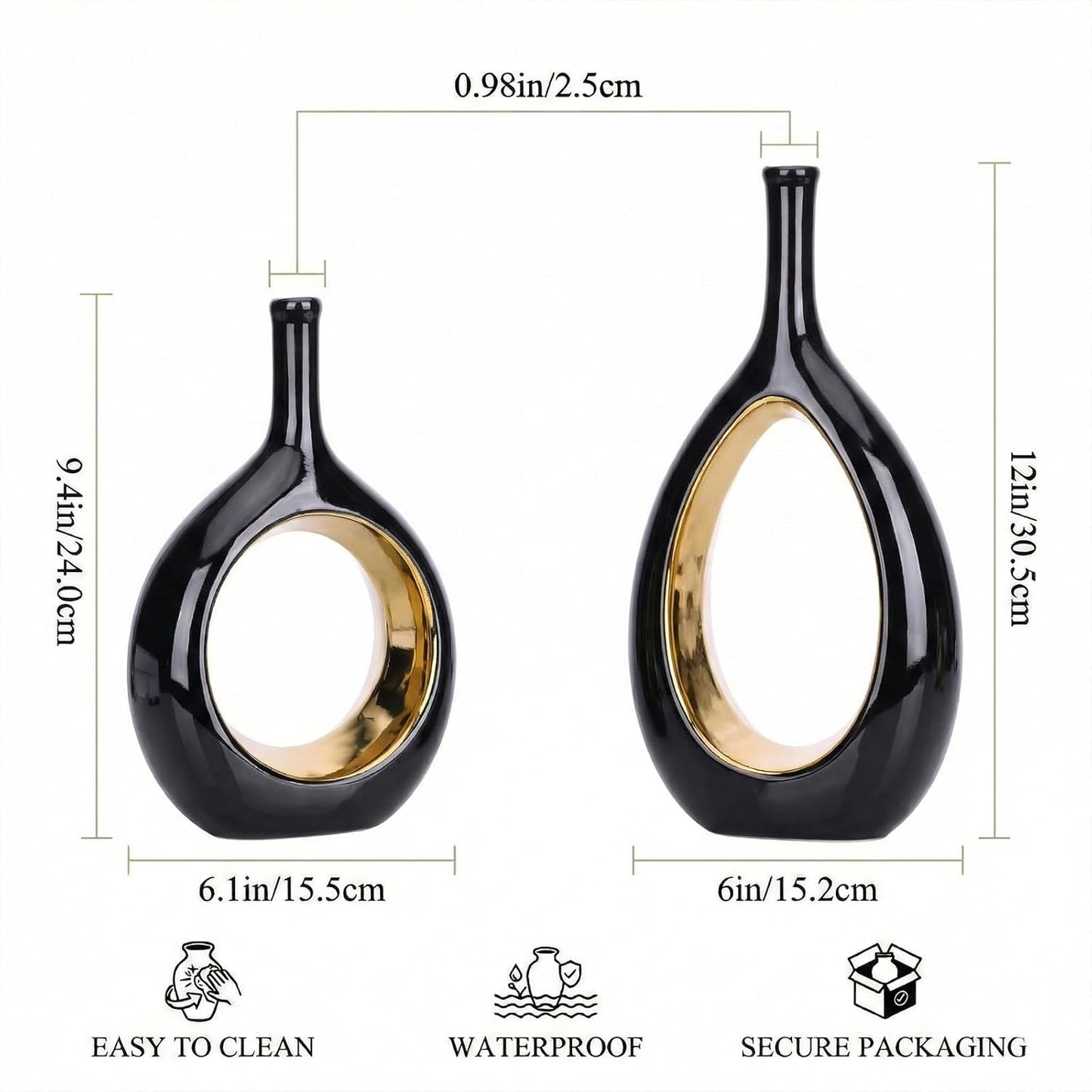 Vase Ceramic Black Vases Home Decor / Black and Gold