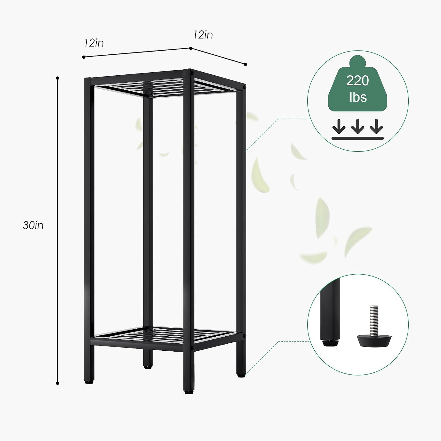 Zhongma 2 Tier 30" Tall Indoor Outdoor Plant Stand, 12 L x 12 W x 30 H inch, Heavy Duty Square Metal Flower Stand for