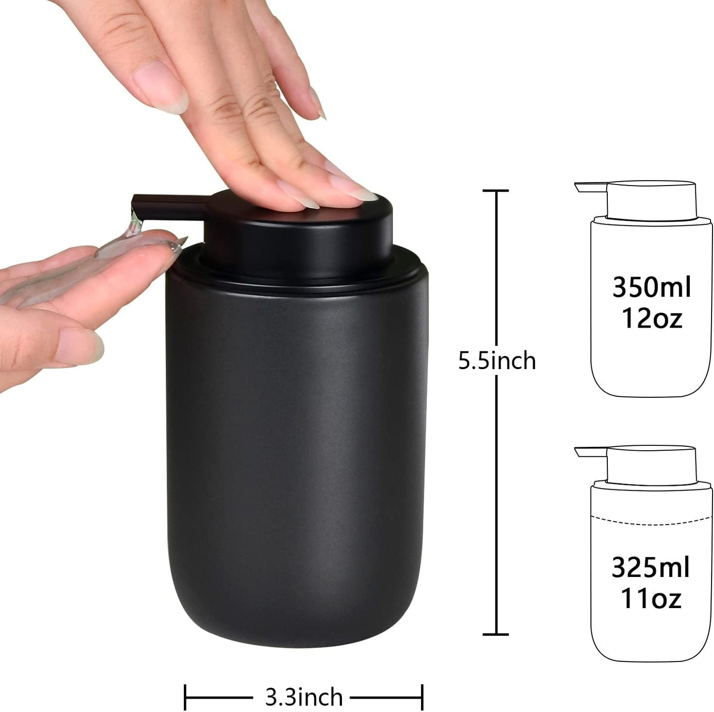 BosilunLife Black Soap Dispenser Set - 2 Pack 12oz Ceramic Soap Dispenser | with Rust Proof Pump for Kitchen, Hand Soap