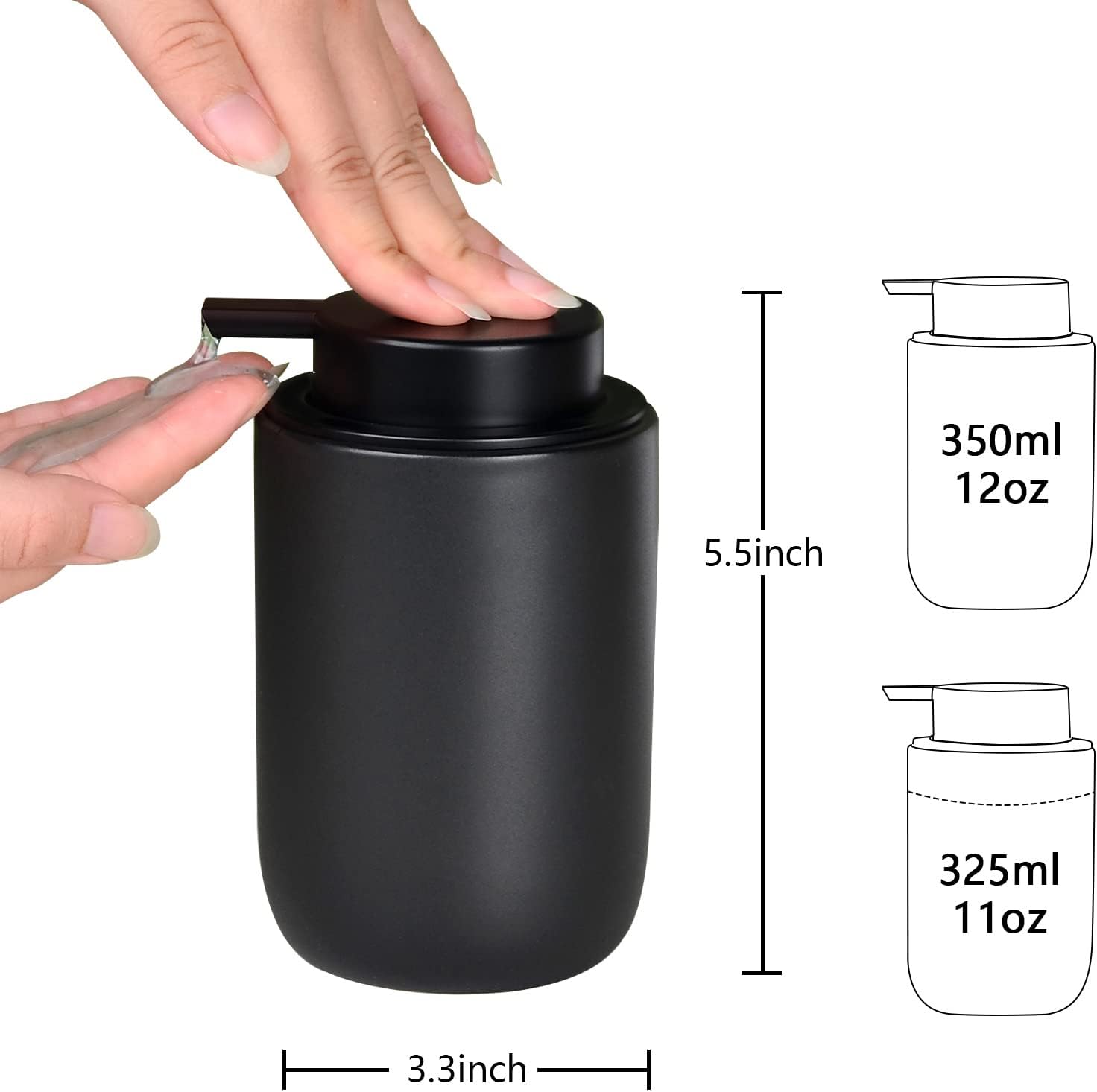 BosilunLife Black Soap Dispenser Set - 2 Pack 12oz Ceramic Soap Dispenser | with Rust Proof Pump for Kitchen, Hand Soap