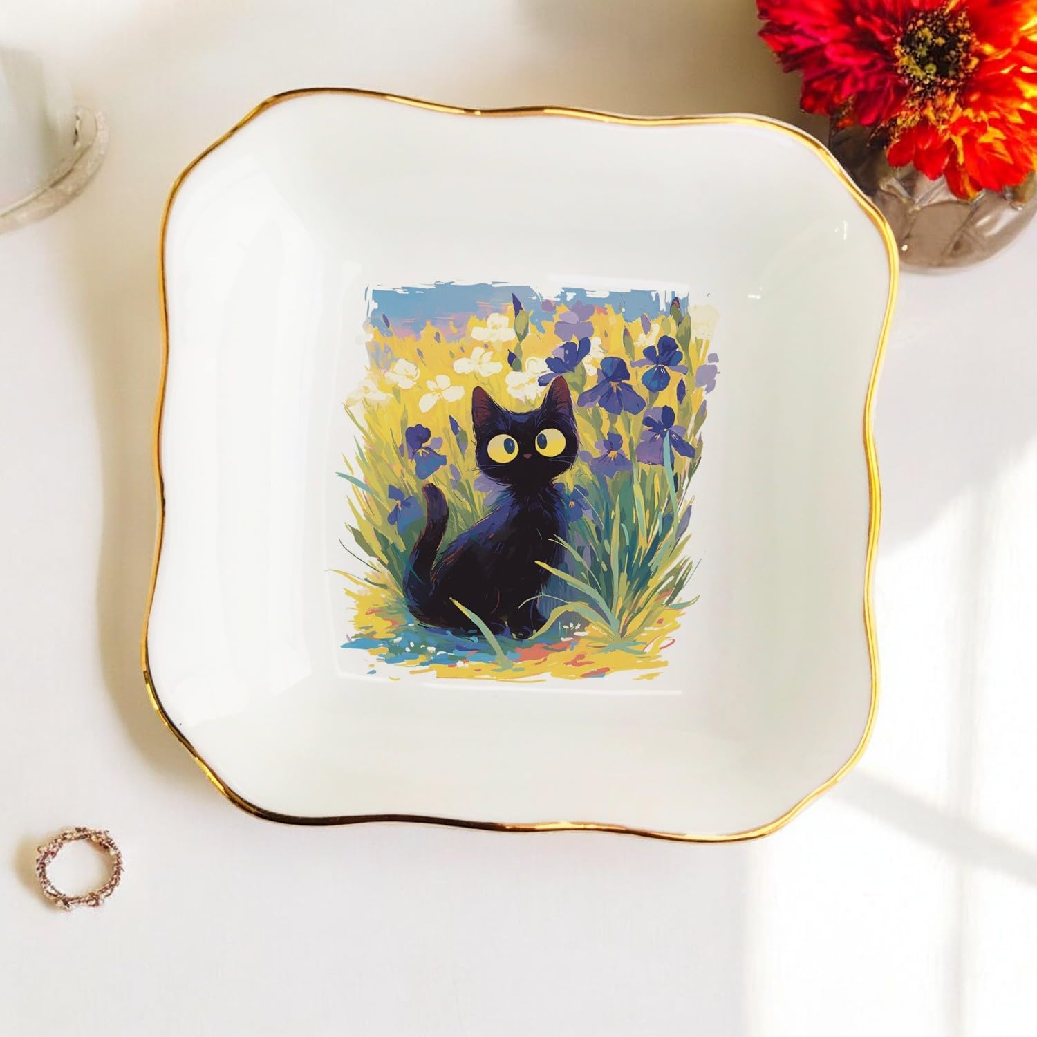 Van Gogh Cat Jewelry Dish/Cat Trinket/Gifts for Cat Lovers/Personalized Gifts Van Gogh / Black Cat