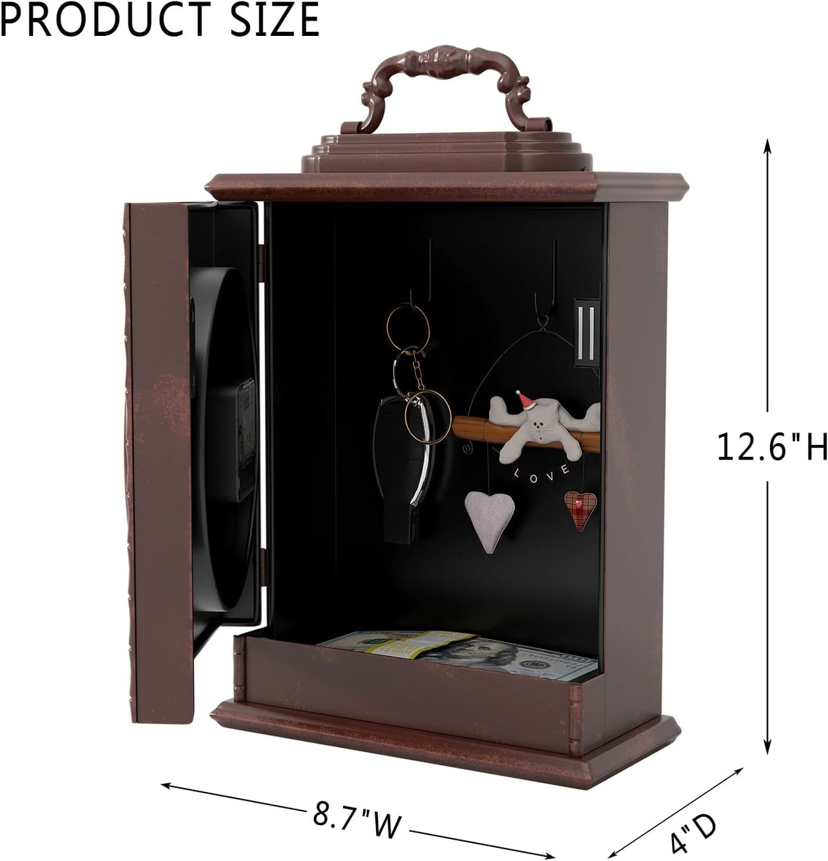 Vintage Mantel Clock with Hidden Safe, Antique Brown Style | Fireplace Clocks, Desk and Shelf Clock for Living Room