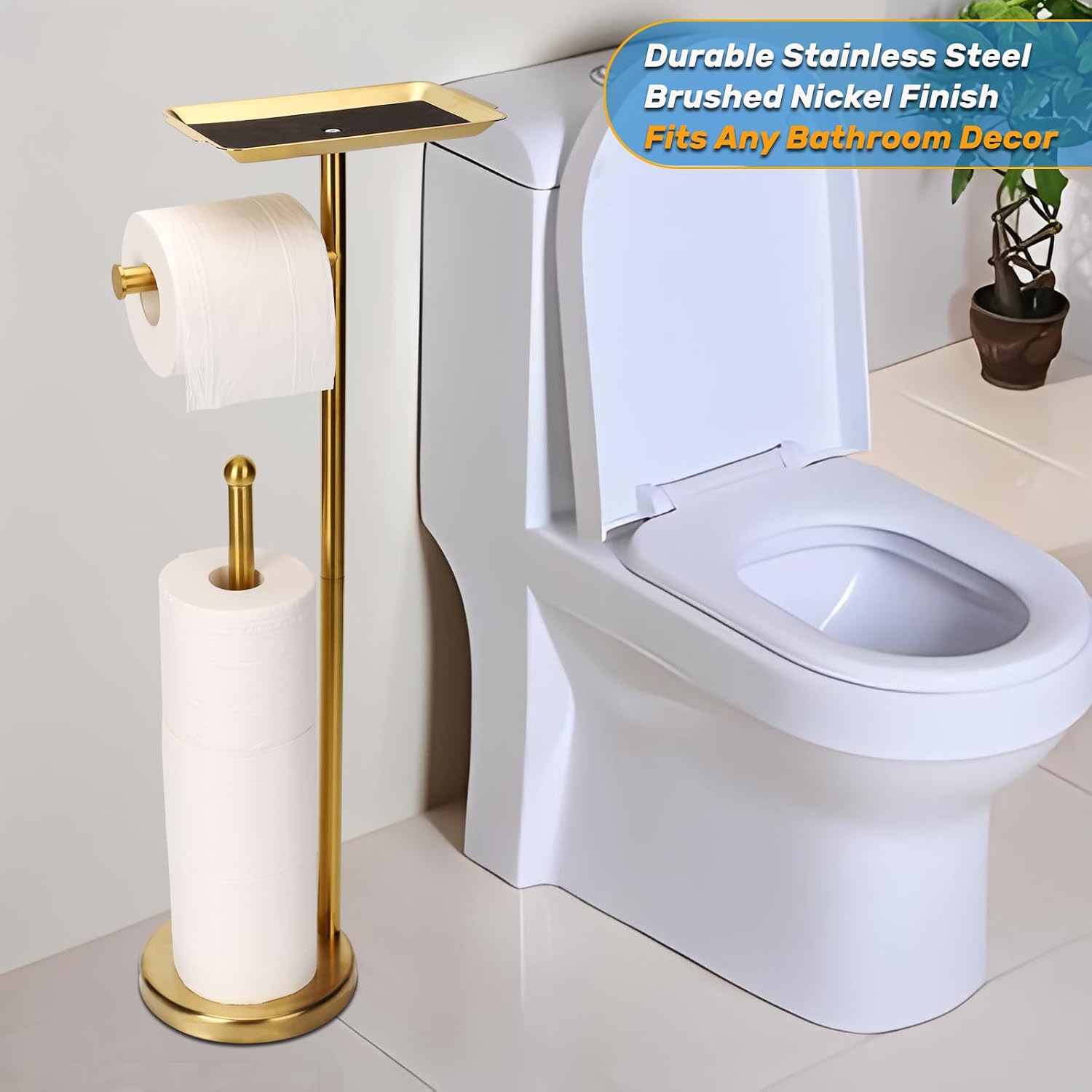 Exilon Toilet Paper Holder Stand for Bathroom Floor Freestanding Toilet Roll Dispenser Storages 4 Reserve Rolls, with