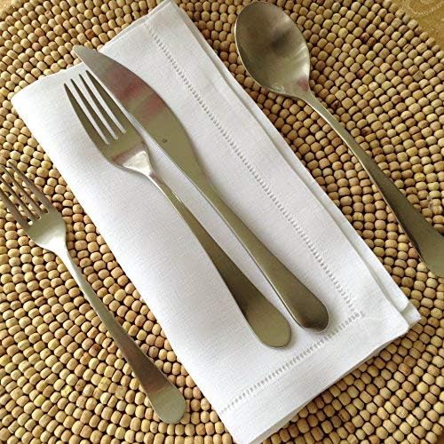 White Linen Hem Stitch Dinner Napkins - Set of 6 20"x20"-Ladder hemstitch 100% Linen Cloth Napkins