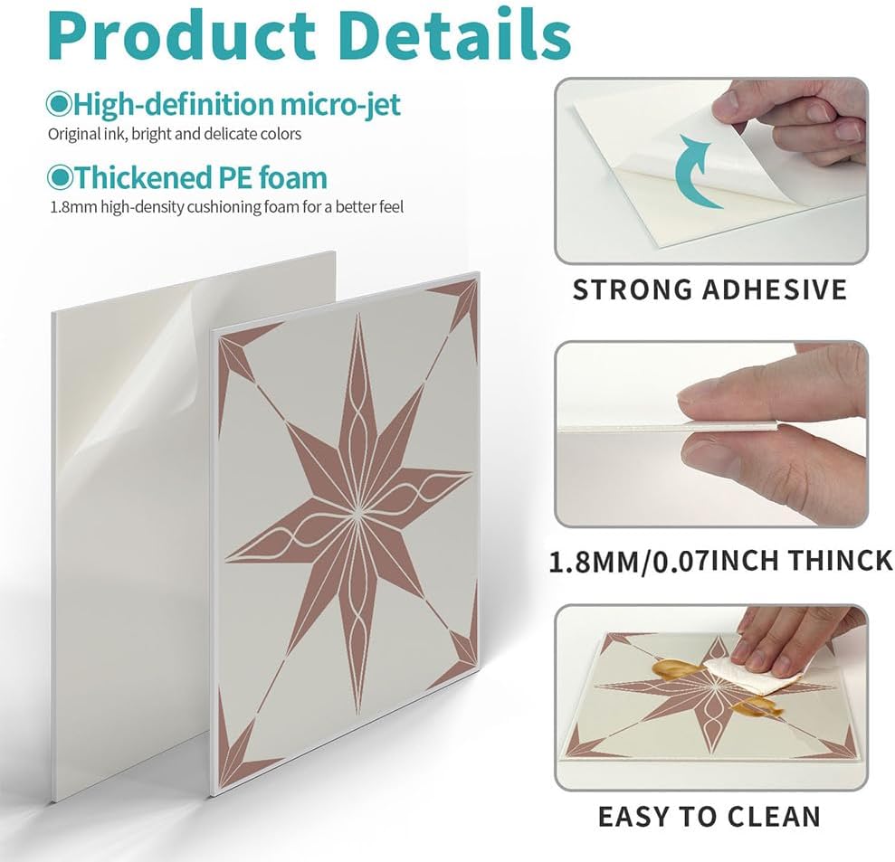 Self Adhesive Wall Tile Stickers / Art-173 / 5.9 x 5.9 / Set of 12