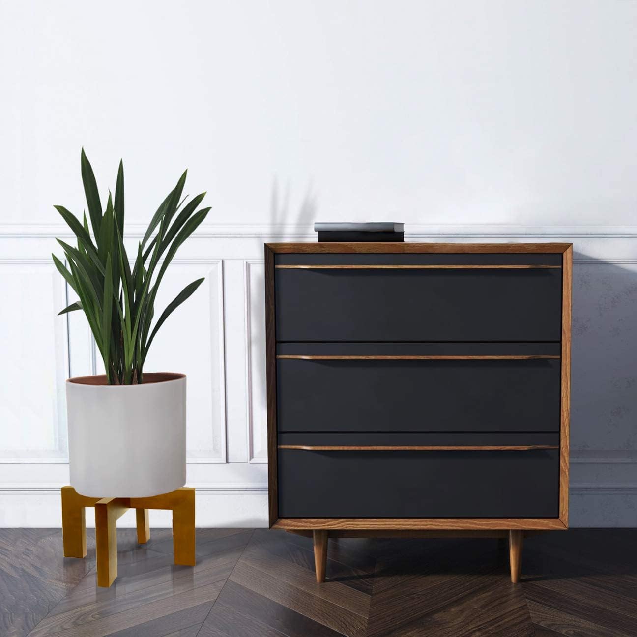 2 Pack Plant Stand Indoor Outdoor, Mid Century Plant Stand for Indoor Plants, Wood Modern Plant Holder Rattan Flower