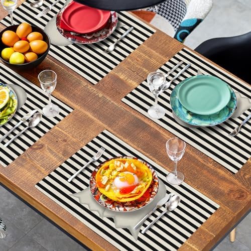 Halloween Ghost Striped 12x18 Placemats Set of 4 Cute Spooky Ghosts Seasonal Linen Farmhouse Table Placemats Heat Resistant Washable Plate Mats for Party Kitchen Dining Decoration