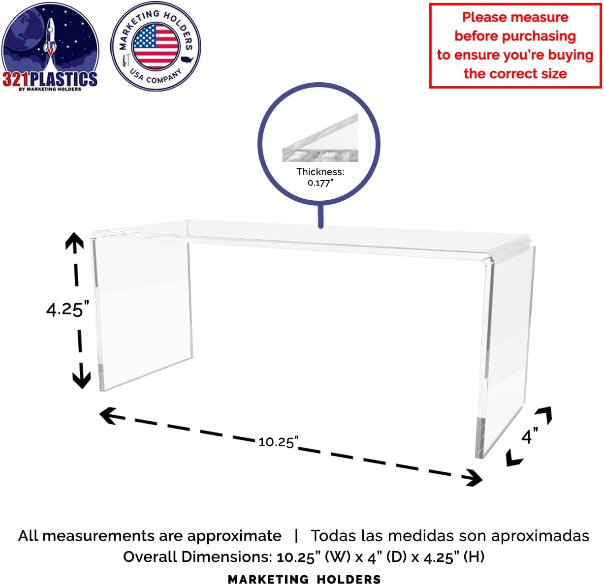 Marketing Holders 4 Pack Clear Acrylic Riser Display Stand 10" x 4" Merchandise Retail Showcase Fixture One Piece Stand