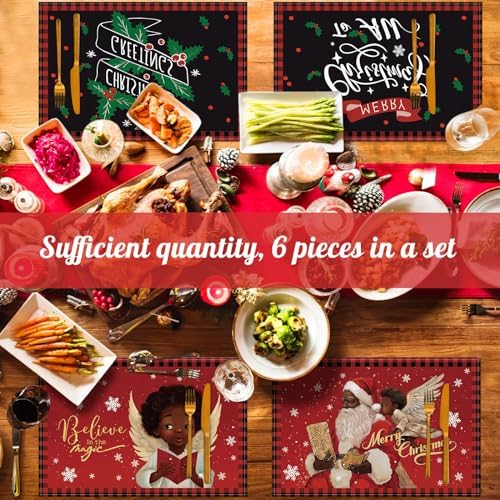 Hushee 6 Pcs Christmas Place Mats 12" X 18" People Theme Washable