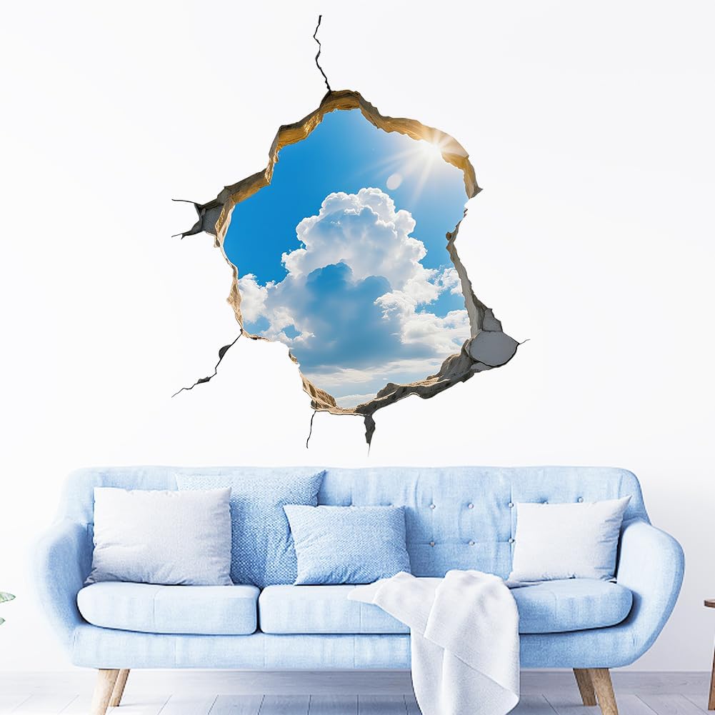 3D Broken Wall Sticker Clouds Peel and Stick Wall Decal Funny Ceiling Decal / Sky / Set of 2
