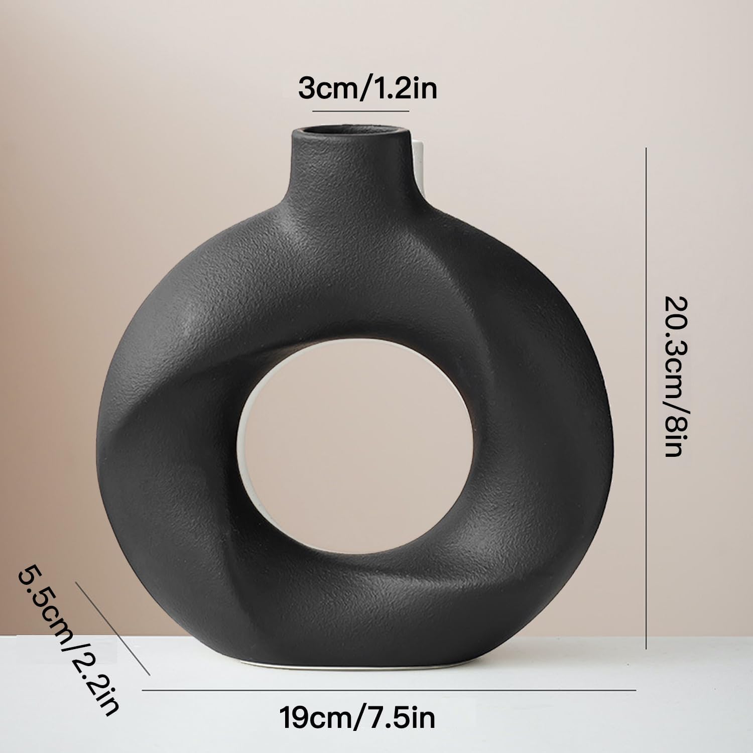 Donut Ceramic Vase / Black / Set of 2