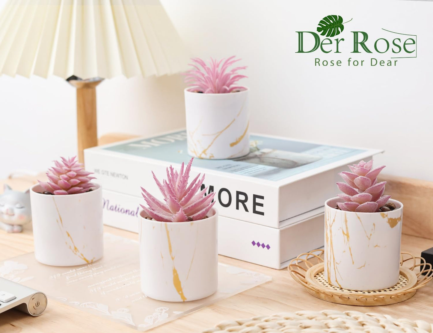 4 Packs Fake Succulents Plants Artificial Indoor / Pink / Set of 4