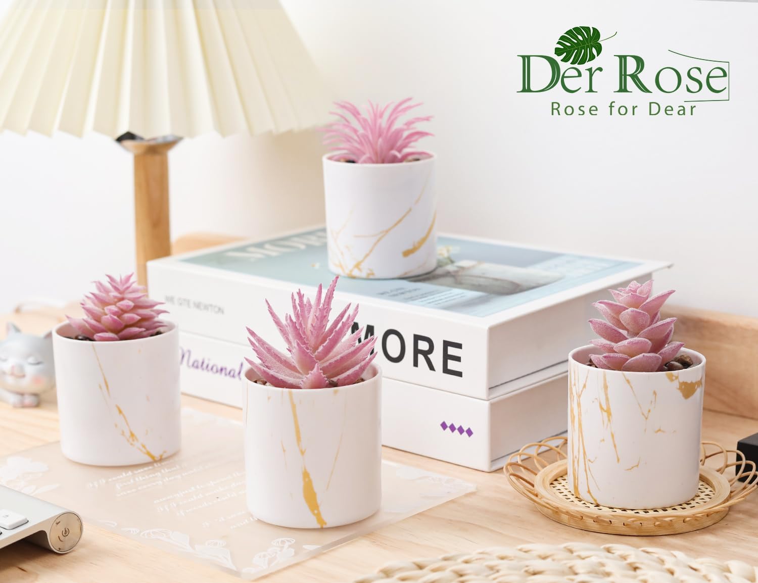 4 Packs Fake Succulents Plants Artificial Indoor / Pink / Set of 4