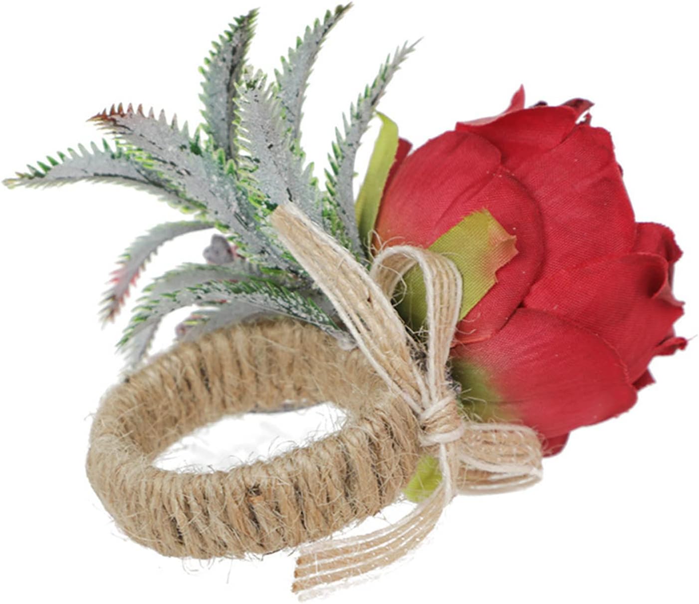 Floral Napkin Rings Set of 6,Rustic Rose Napkin Rings Flower Dinner Napkin Holder for Table Decoration(26#RED)