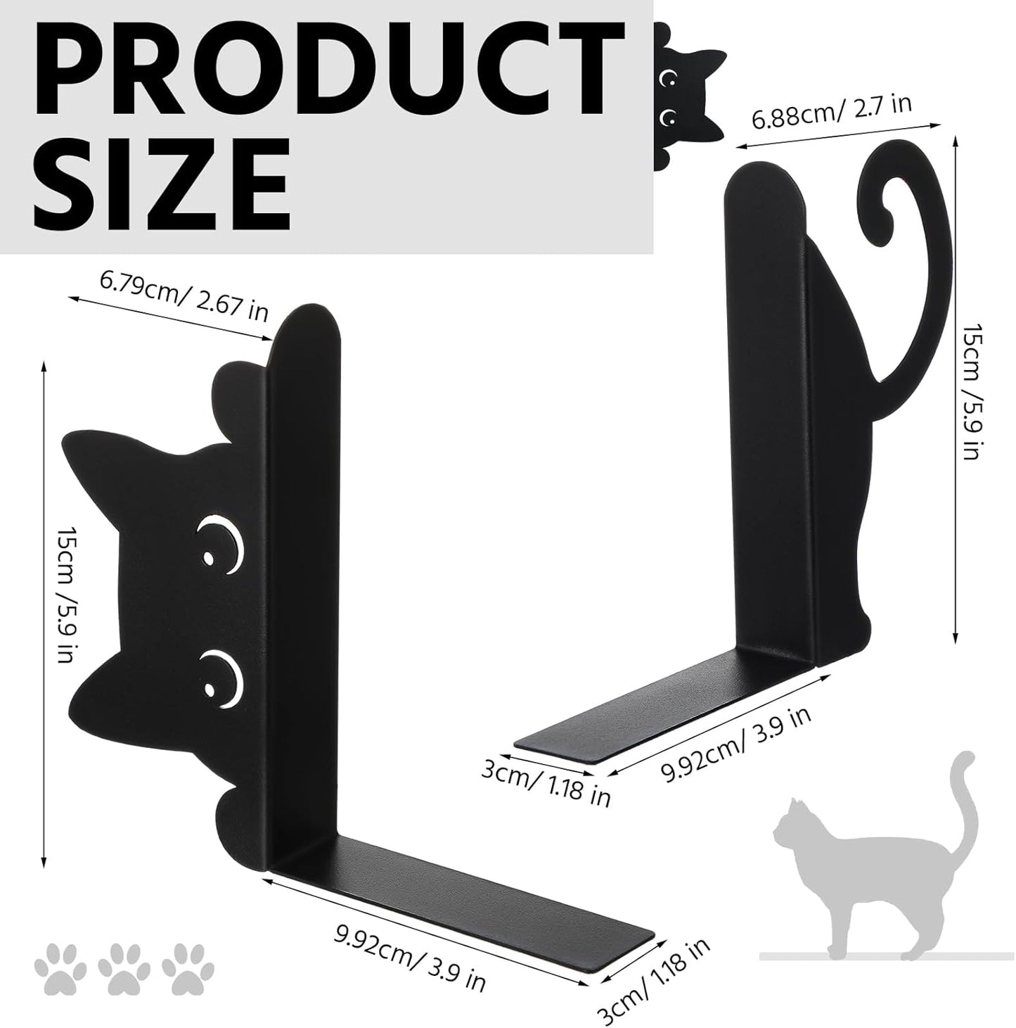 Peeping Cat Metal Bookends Book Ends / Cute Cat / Set of 2