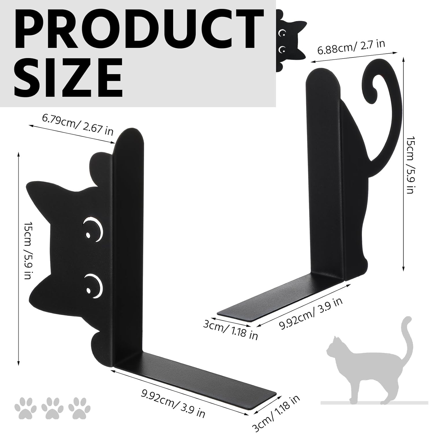 Peeping Cat Metal Bookends Book Ends / Cute Cat / Set of 2