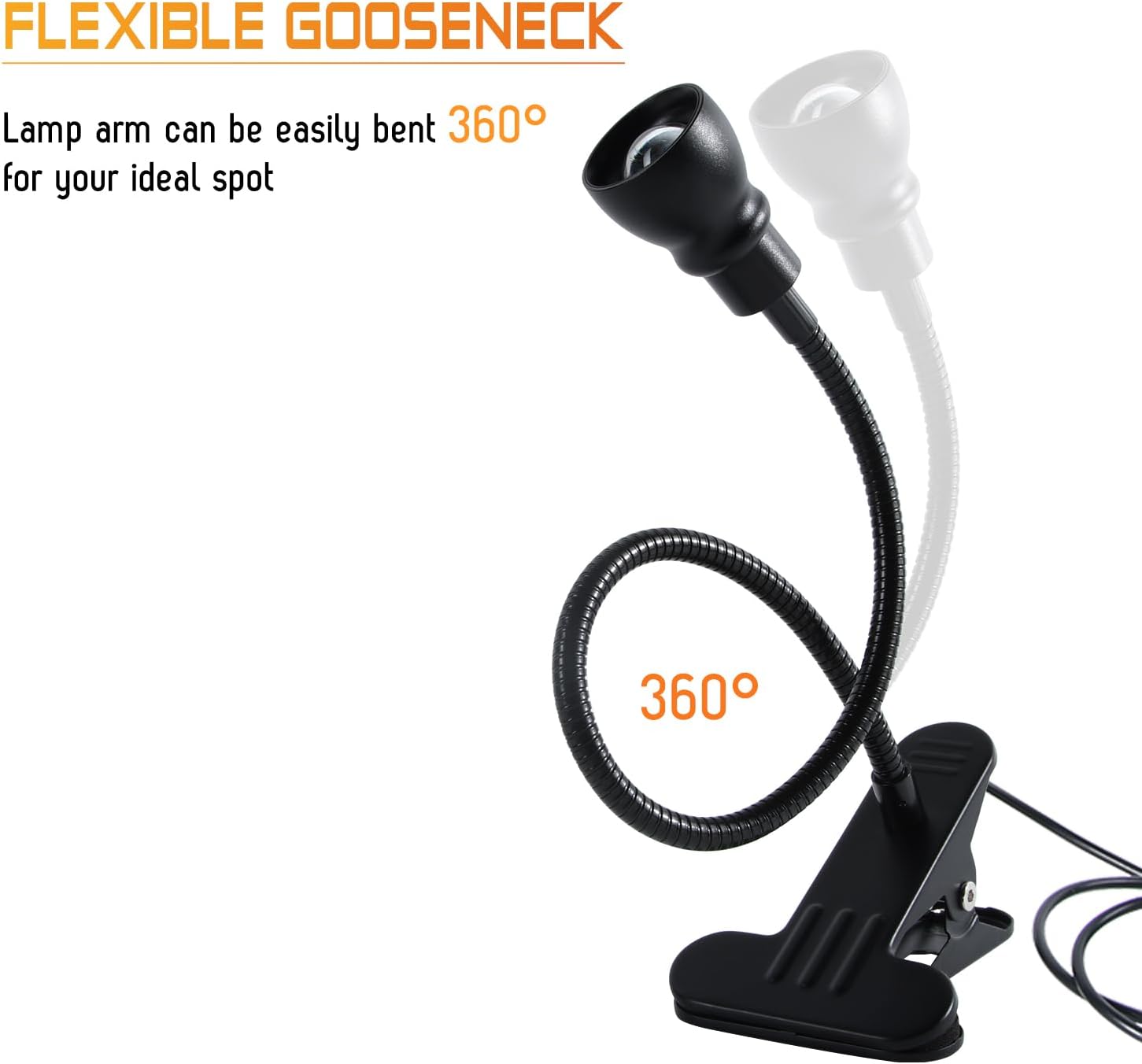 Zoomable Clip on Light, Clamp Reading Light for Dorm Bed Headboard, Dimmable Spotlight with 3 Color Temperature