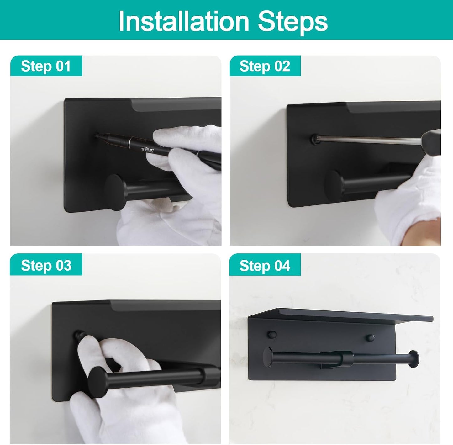 BGL Toilet Paper Holder with Shelf Matte Black, 304 Stainless Steel Wall Mount Toilet Tissue Roll Holder with Double