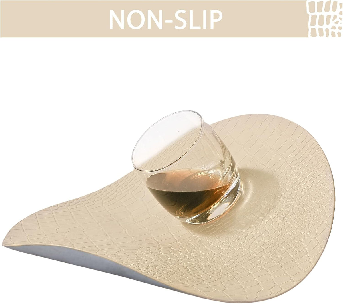 Jovono Round Leather Placemats for Round Tables Set of 8, Beige Place Mats and Coasters, Wipeable Waterproof Heat