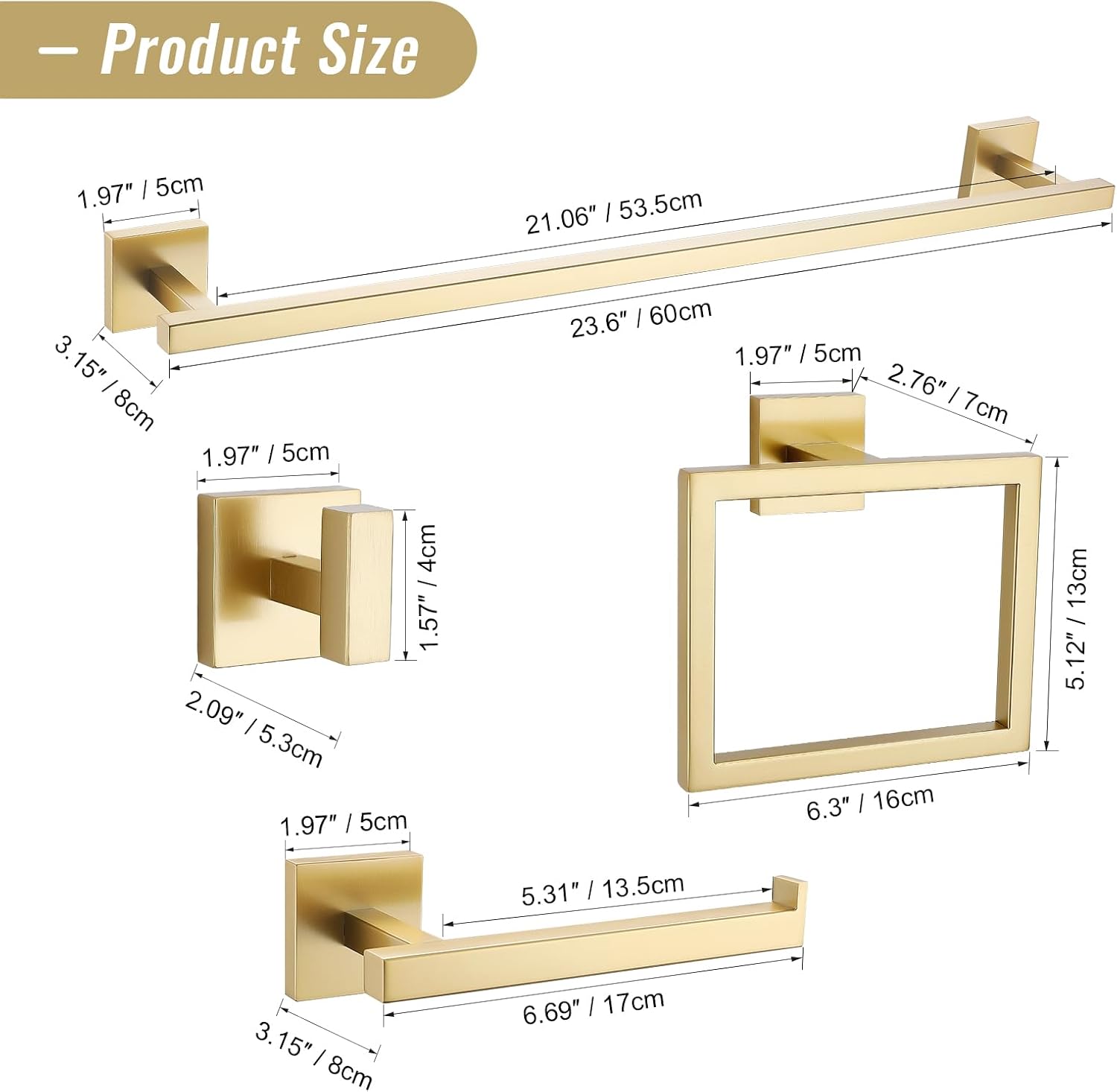 YACVCL Towel Bar Set 10-Piece Brushed Gold Bathroom Hardware Set, Gold Bathroom Accessories Set,23.6 Inch Towel
