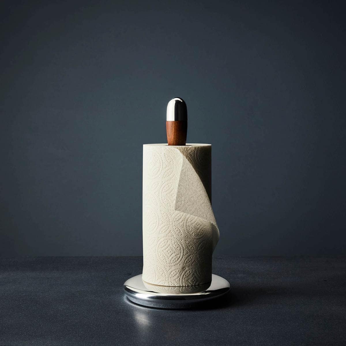 nambe Curvo Paper Towel Holder | Wooden Paper Towel Stand for Countertop | Kitchen Roll Holder with Weighted Base