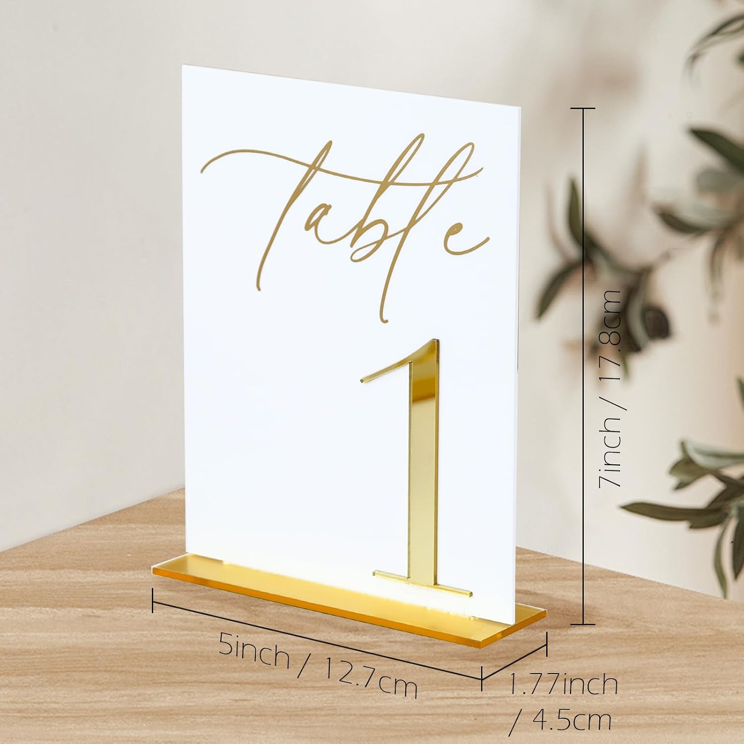 Acrylic Wedding Table Numbers 1-20 with Stands, 5"x7" White Acrylic Signs with 3D Gold Mirror Numbers, White and Gold