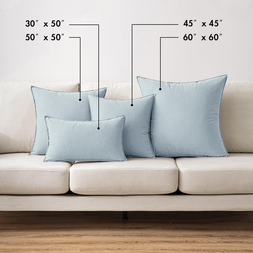 Decorative Linen Pillow Covers Boho Farmhouse Modern Soft Accent / 18 x 18 / Coastal Blue / Set of 2