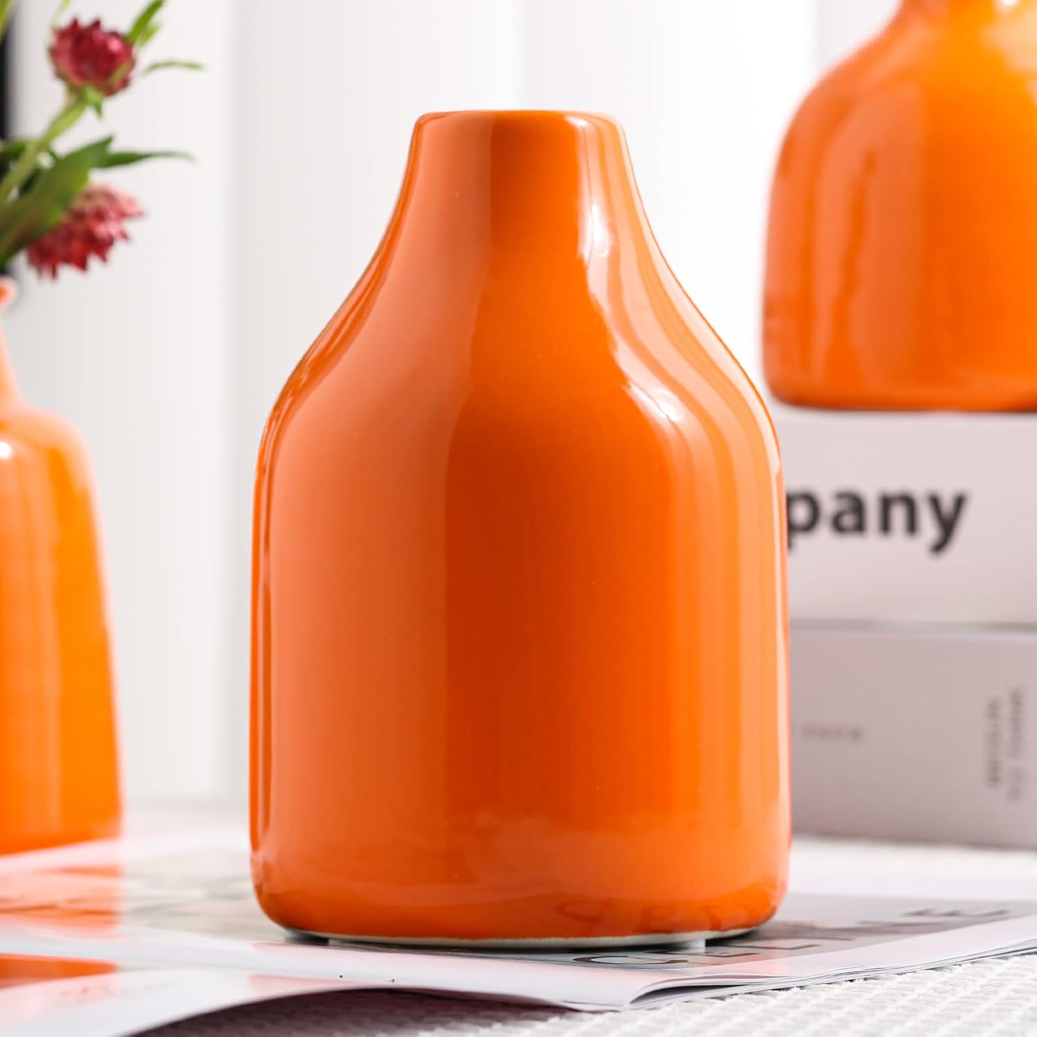 Small Vase for Modern Home Decor / 3 Vase Set- Orange / Set of 3