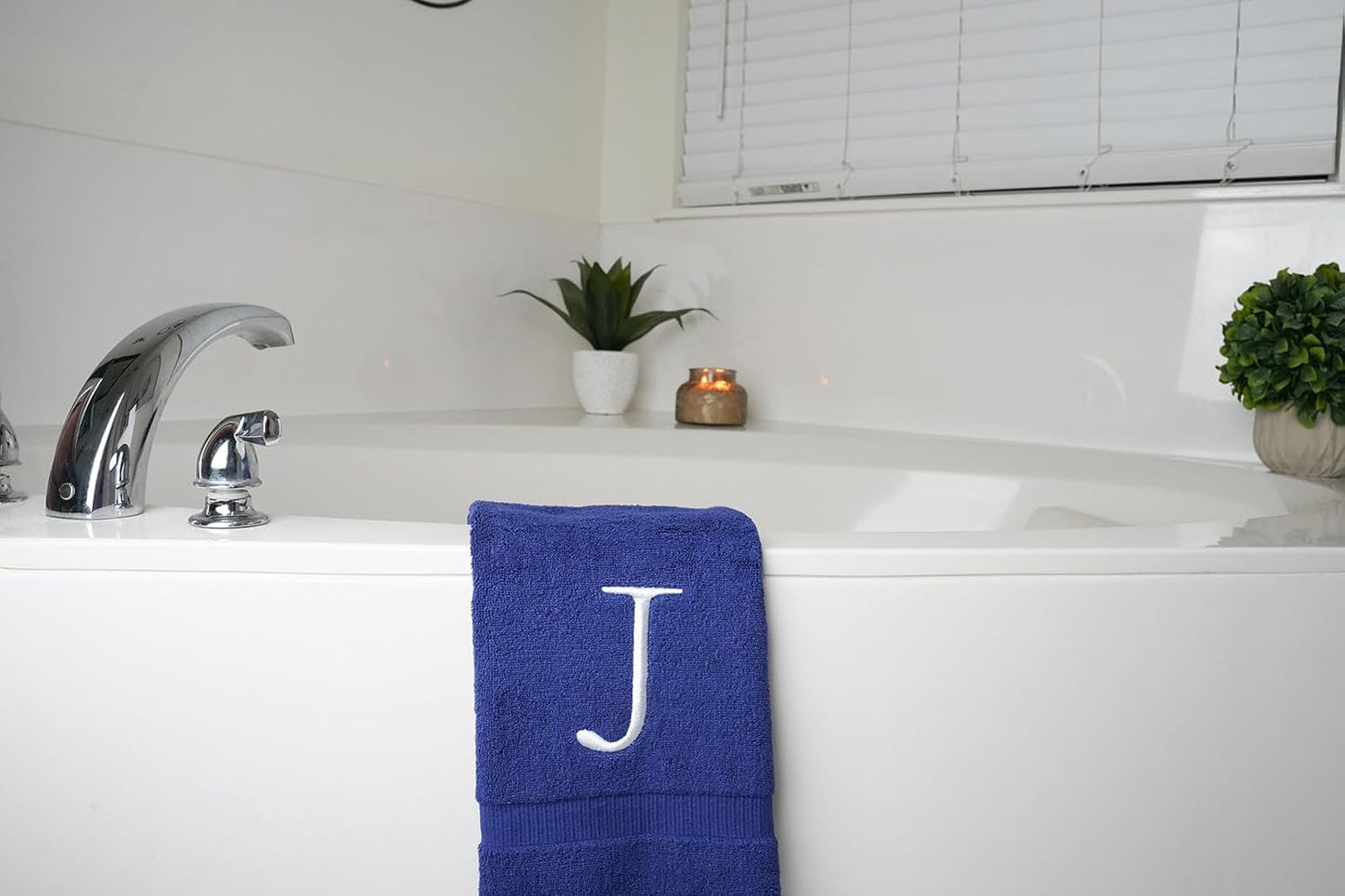 Navy with White Monogrammed Hand Towels for Bathroom - Set of 2 Letter J | Luxury Hotel Quality Initial Towels For