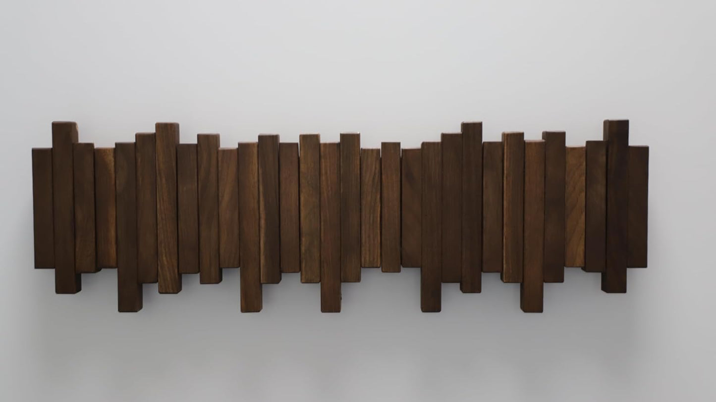 Hardwood Piano Coat Rack| Flip Down Wall Hook Rack 6 Hooks|Heavy Duty Coat Hooks.Made of Acacia Wood (Wood Wax Oil Dyed