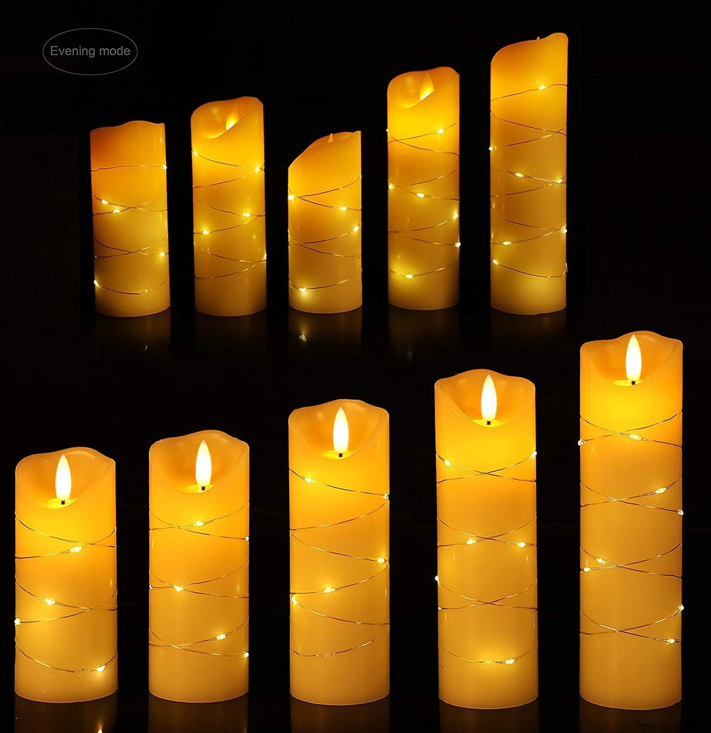 danip flameless Candle, with Embedded String Lights, 5-piece LED Candles, with 10-Key Remote Control, 24-Hour Timer