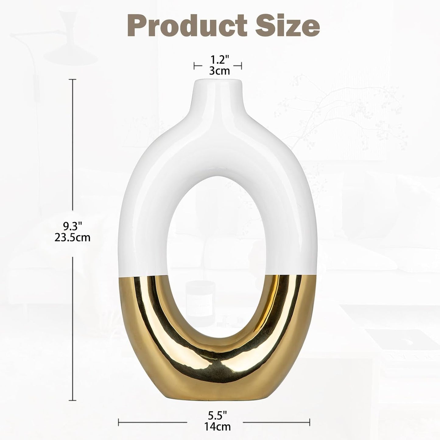 Gold and White Vase Donut Vase Ceramic Vase for Flowers Pampas Minimalist / Hollow / White+gold #2