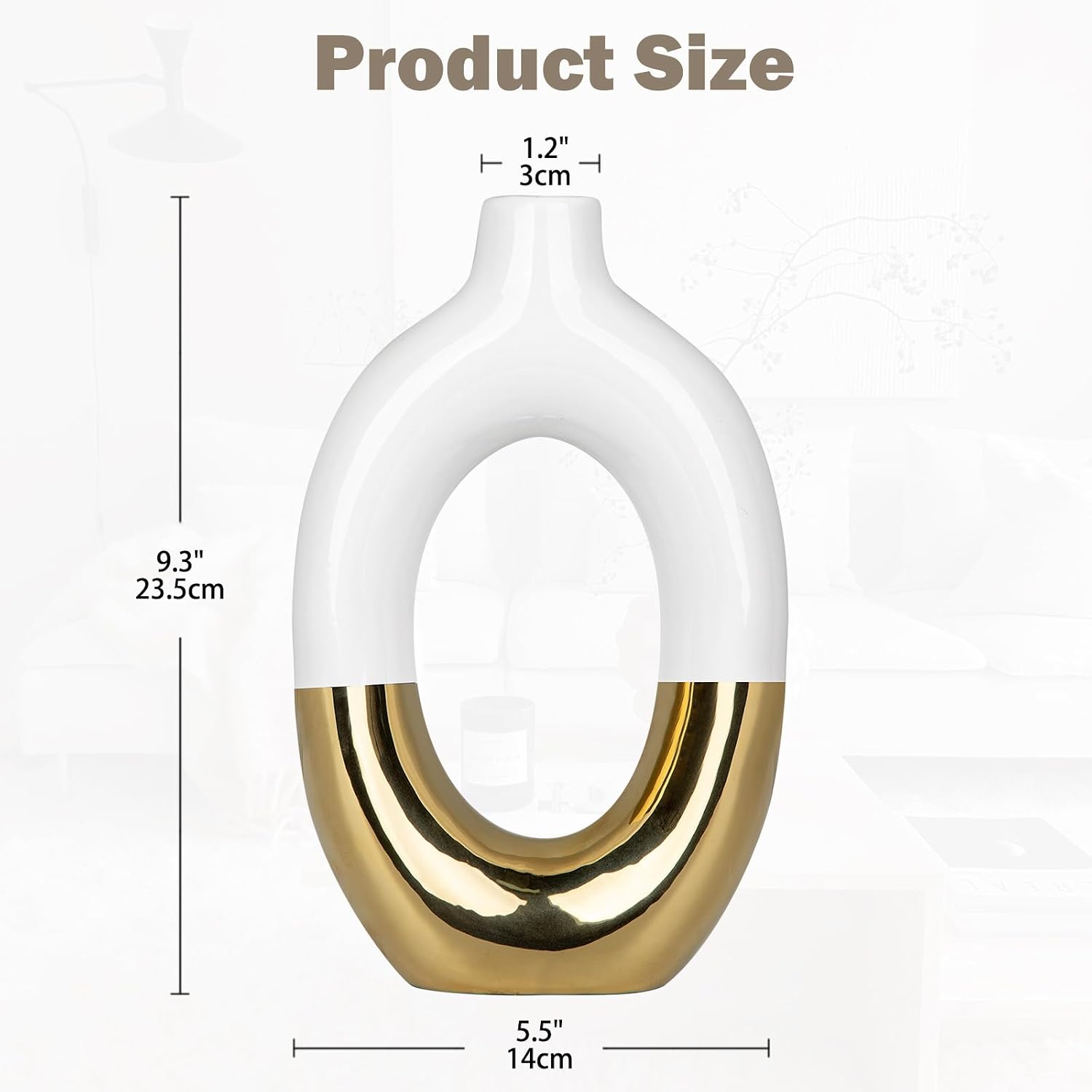 Gold and White Vase Donut Vase Ceramic Vase for Flowers Pampas Minimalist / Hollow / White+gold #2