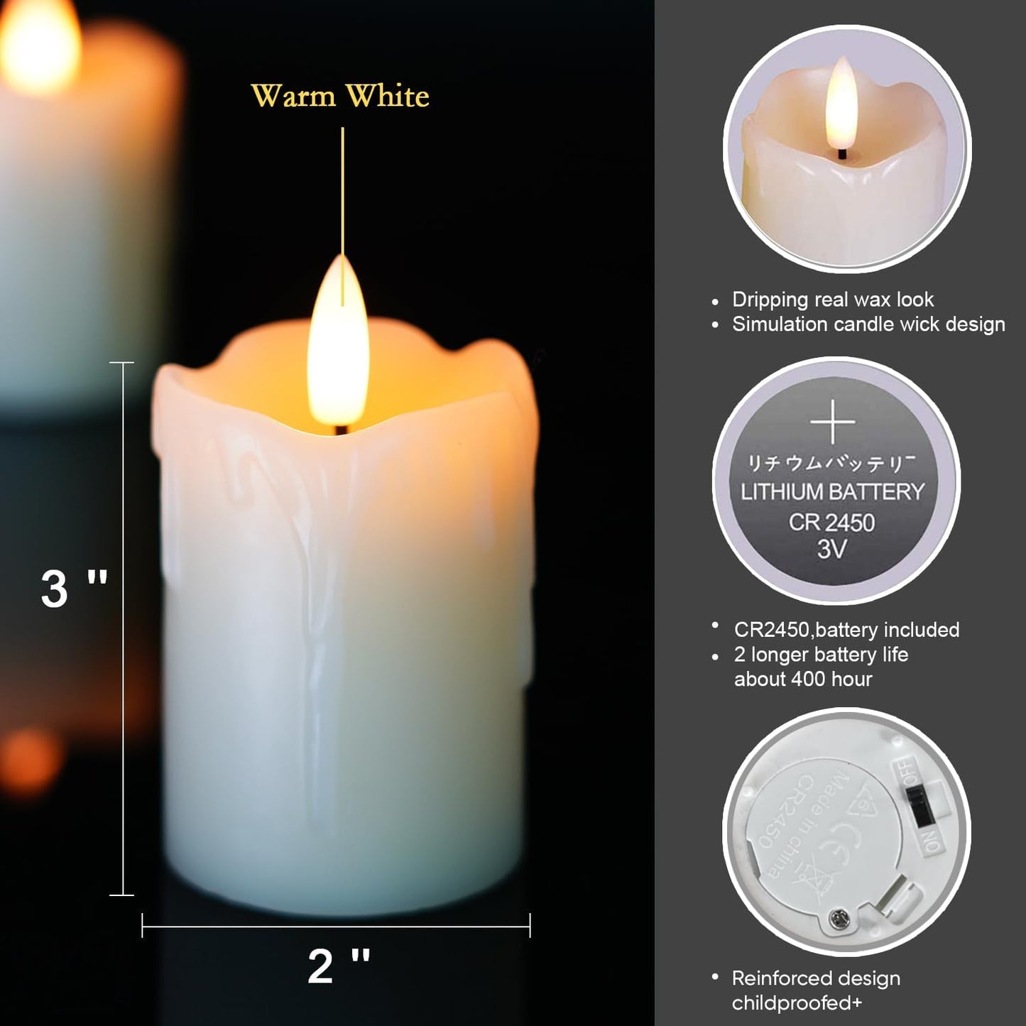 Homemory 2"x3" Real Wax Flameless Votive Candles, Timer Remote, 6 Pack | Brightness adjust, 2/4/6/8h timer, 400+ Hrs