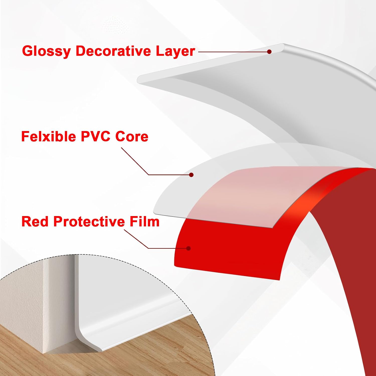Flexible Self-Adhesive Rubber Baseboard / 4 x 20 / Ft / White
