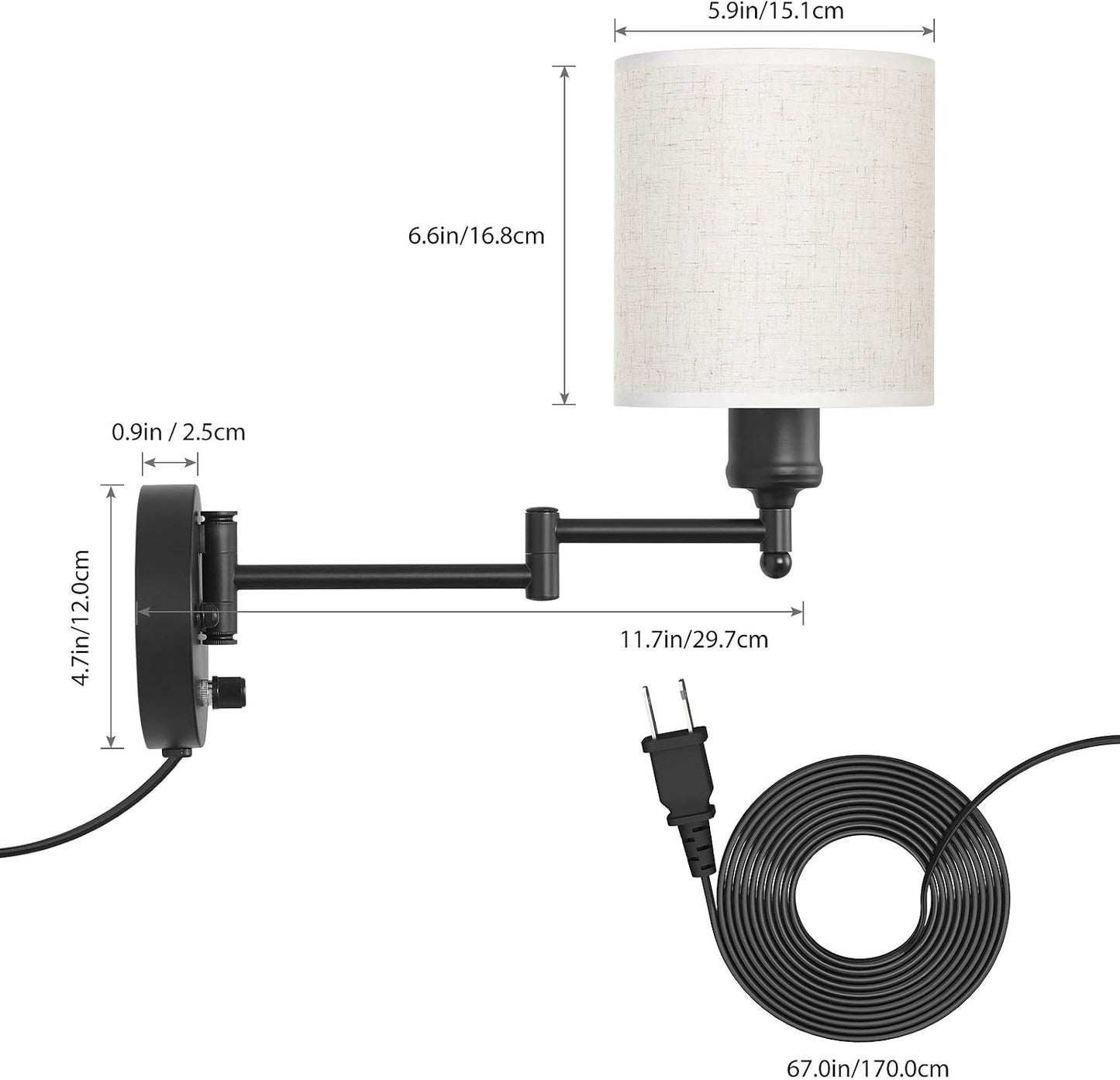 CADUKE Plug in Wall Sconce Set of 2, Swing Arm Wall Lamps | Modern, Bedroom Wall Light Fixtures, Linen Lampshade, For