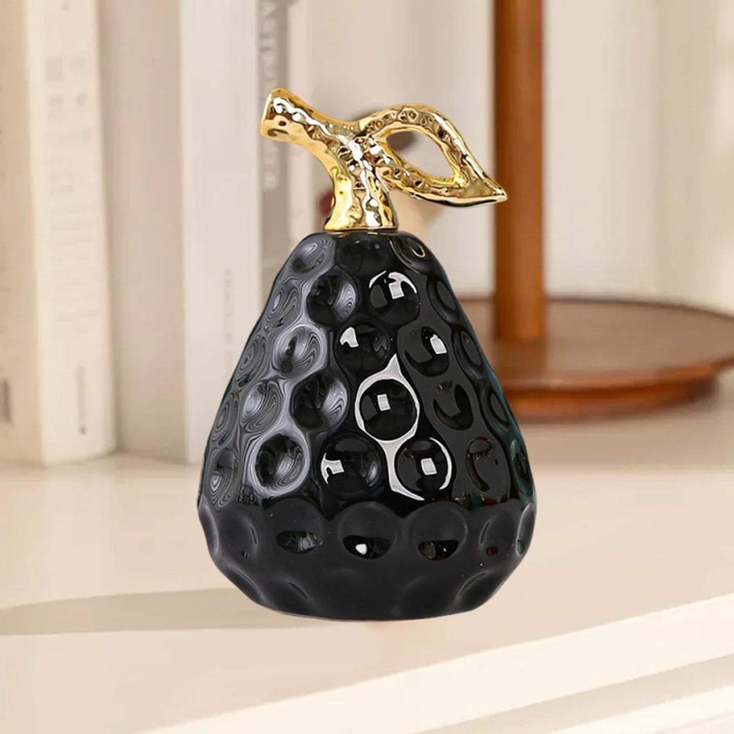 Pear Statue Modern Art Crafts Ceramic Figure Fruit Sculpture / Black