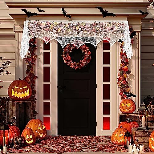 Halloween Decor Indoor White Halloween Fireplace Mantle Decorations Indoor Halloween Decorations White Lace Spiderweb Fireplace Covers Halloween Party Supplies Halloween Party Decorations