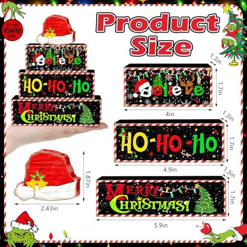 Britimes Tiered Tray Decor Set, 4 Pack, Wooden Table Sign, Christmas Santa