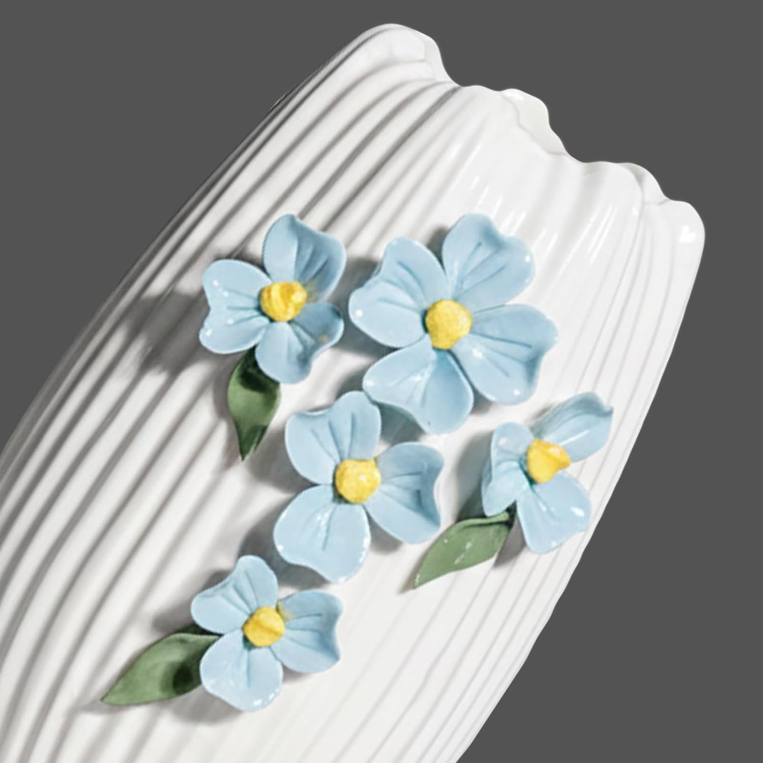 White Ceramic Vase / White and Light Blue / 7 Inch