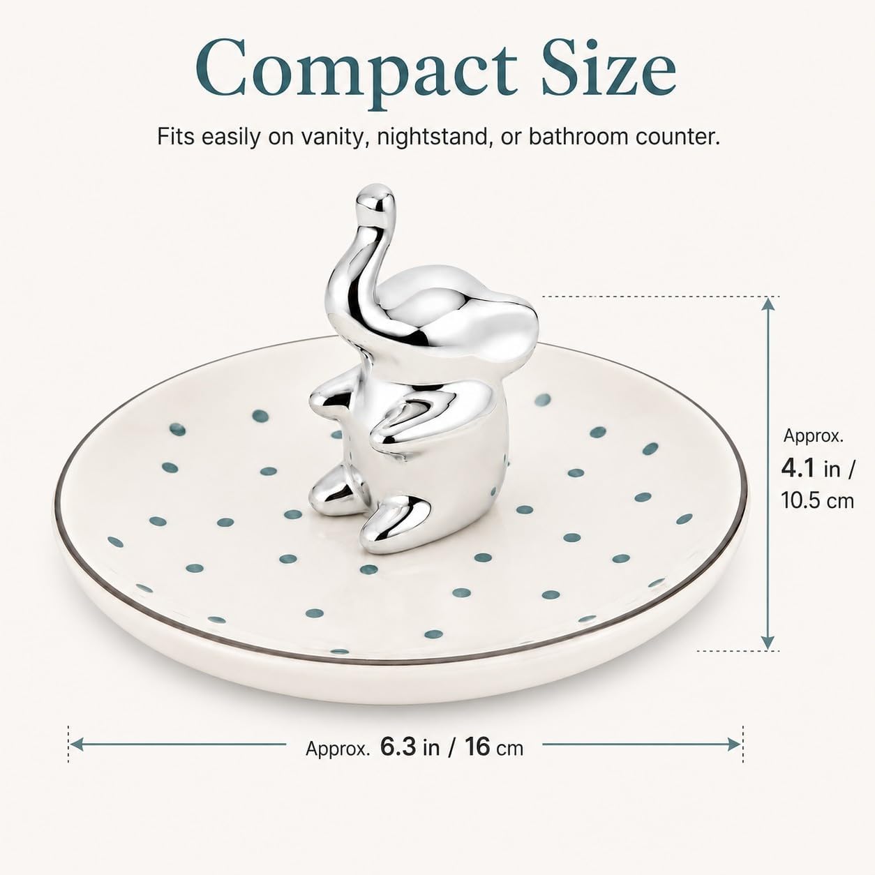 Ring Holder Jewelry Dish Ceramic Trinket Tray for Rings Earrings Necklace / Elephant / Silver