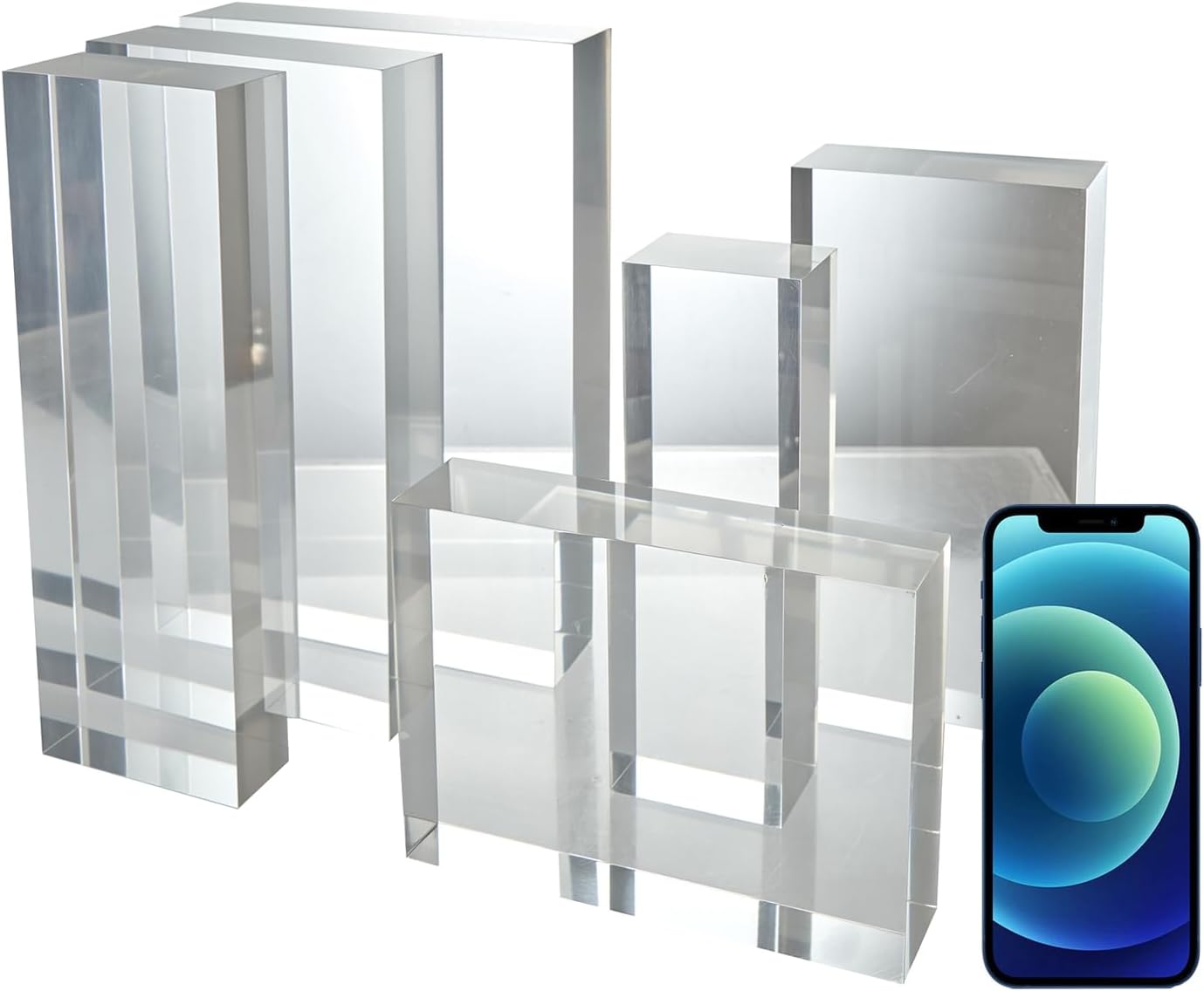 CiaoHER 2in Thickness Solid Acrylic Cube Display Block 2"x6"x12" | Clear Polished, Pedestal Stand Riser, Solid Base, 1
