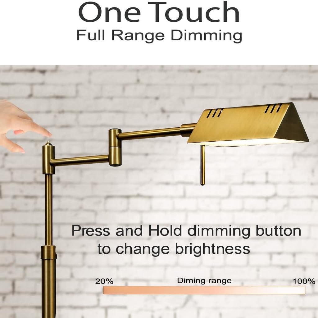 O’Bright Dimmable LED Pharmacy Floor Lamp, 12W LED, Full Range Dimming, 360 Degree Swing Arms, Adjustable Heights