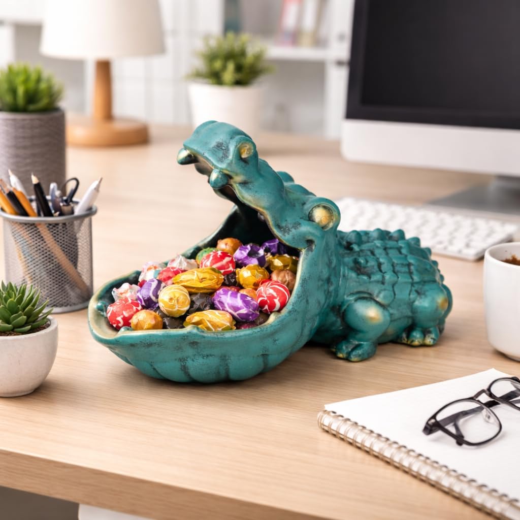 Alligator Statue Key Bowl / Green