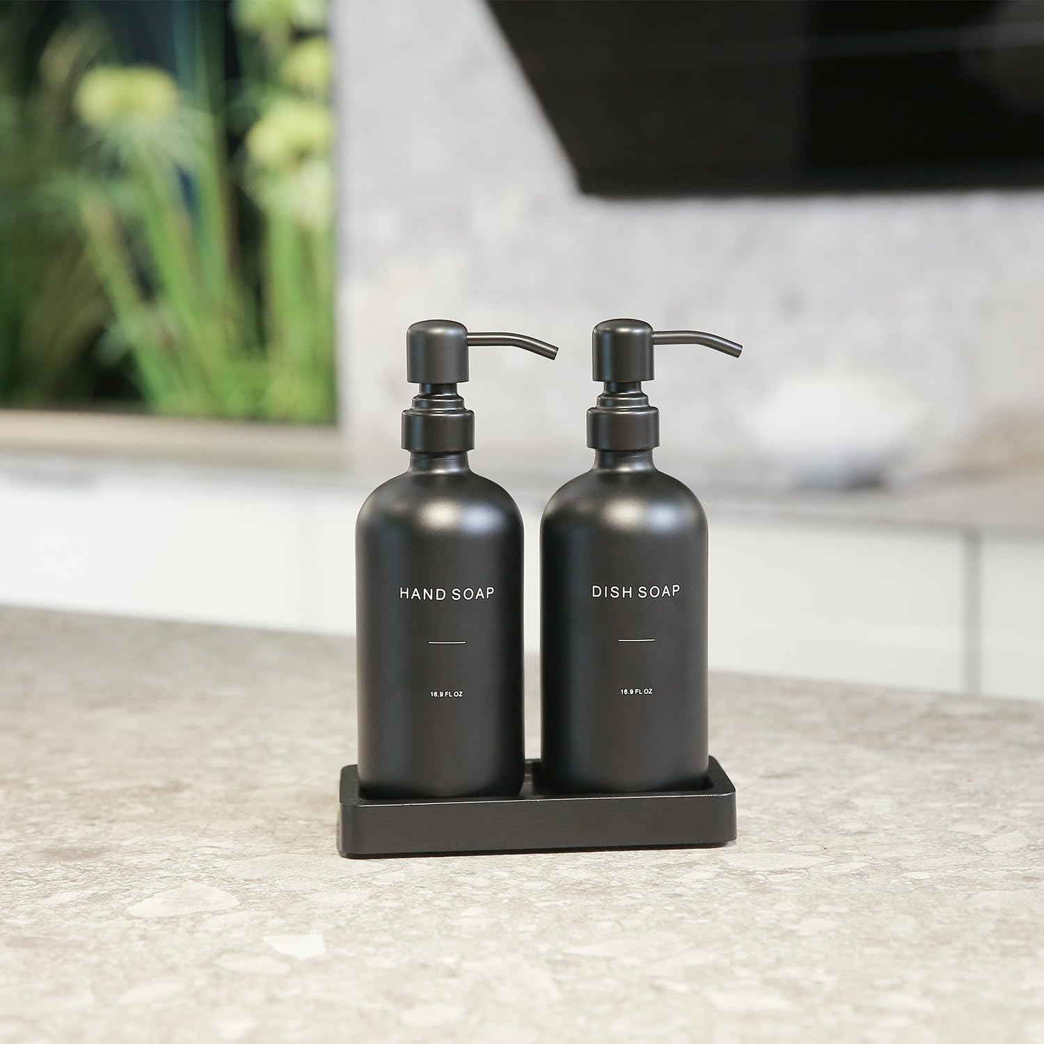 Prus Waso Matte Black Soap Dispenser Set | Kitchen Soap Dispenser Set with Black Stainless Steel Pump, Perfect for